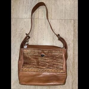 RENATO ANGI Italy‎ Golden Brown Soft Leather Shoulder Bag Weaved Basket Pattern